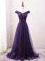 Long Purple A-line Off the Shoulder Tulle Prom Dresses