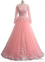 of Appliques long neck O a line long veils Evening Dresses