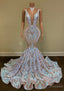 Long Sparkly Prom Dresses Sheer O-neck Sleeveless Real Picture African Black Girls Mermaid Prom Gowns