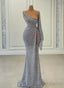 One Shoulder Sequins Slit Prom Dress
