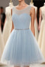 Simple Light Blue Short Tulle Cheap Elegant Charming Homecoming Dress
