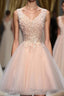 Blush Pink V Neck Applique Short Top Selling 2024 Homecoming Dress