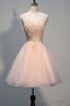 Blush Pink V Neck Applique Short 2025 Homecoming Dresses