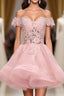 Cute Off Shoulder Pink Elegant 2024 Homecoming Dress