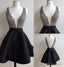Black Satin V-back Rhinestone Little Black Juniors Homecoming Dresses