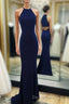 Navy Blue Simple Long Woman Chiffon Prom Dress