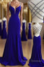 Sexy Mermaid Spaghetti Straps Royal Blue Long With Beading Sexy Prom Dress