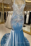Prom Dress Light Sky Blue Appliques Formal Evening Party Gowns
