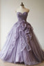 Purple A-Line Sweetheart Tulle Applique Long Prom Dress Sweet Evening Dress