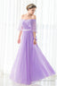 Purple Chiffon Off The Shoulder Long Bridesmaid Dresses