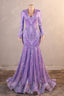 Purple Mermaid Prom Dresses Long Sleeves Sequin Long Evening Dresses