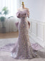 Purple Mermaid Sequins Spaghetti Straps Bow Prom Dress