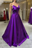 Purple Satin A-Line Simple Floor Length Evening Dress Formal Dress, Dark Purple Prom Dress