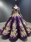 Purple Sequins Long Sleeve Appliques Prom Dress