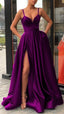 Neck Long Prom Dress Purple Evening Dress Satin Party Dress