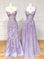 Purple Sweetheart Neck Lace Long Prom Dress, Purple Lace Graduation Dress