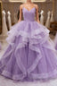 Purple sweetheart neck tulle long prom Dress purple tulle forma gown