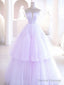 Purple Tulle A Line Long Prom Dress, Tulle Long Evening Dress
