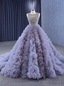 Purple Tulle Ball Gown Crystal Prom Dress