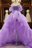 Purple tulle high low prom Dress, purple evening Dress