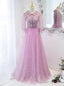 Purple Tulle Sequins Beading Short Sleeve Prom Dress