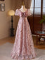 Purple Tulle Sequins Puff Sleeve Prom Dress