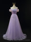 Purple Tulle Spaghetti Straps Beading Prom Dress