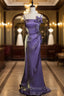 Purple Vintage Floral Embellished Sheath Gown Evening Dress