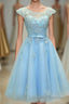 Light Blue Lace Tulle Short Prom Dress, Homecoming Dress
