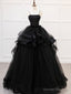 Quinceanera Dress A-Line Tulle Beads Black Long Prom Dress Black Sweet Dress