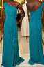 One Shoulder Turquoise Ruffles Chiffon Long Bridesmaid Dress
