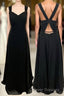 Princess Black Chiffon A-line Long Bridesmaid Dress