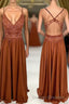 Rust Orange Lace and Chiffon A-line Long Bridesmaid Dress