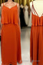 Straps Flounce Orange Chiffon Long Bridesmaid Dress