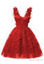 Red 3D Butterfly Lace Applique Tulle Homecoming Dress for Teens Sweetheart Mini Short Prom Dresses