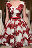 Red And White Short Homecoming Dress, Lace-Up Back Party Dress, Pretty Formal Dress