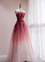 Red Beaded Gradient Tulle Long Party Dress, A-Line Elegant Lace-Up Prom Dress