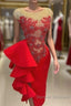 Red Evening Dress Long Lace Applique Mermaid Modest Beaded Elegant Sexy Prom Dress Evening Dress