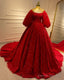 Red Lace Puffy Sleeve Ball Gown Dress