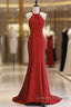 Red Mermaid Halter Long Evening Dress, Red Backless Formal Dress Prom Dress