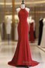 Red Mermaid Halter Long Evening Dress, Red Backless Formal Dress Prom Dress