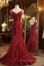 Red Mermaid Lace Long Prom Dress, Lace Mermaid Evening Dress