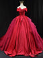 Red Off Shoulder Satin Tulle Long Prom Gown, Red Long Evening Gown