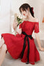 Red Satin Lace Short Prom Dresses, A-Line Evening Party Dresses