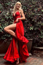 Red Satin Lace-up A-line Prom Dress with Slit