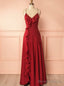 Red Satin Mermaid Spaghetti Straps Prom Dress With Ruffles