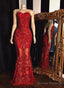 Red Sheath Sweetheart Strapless Floor Length Tulle Lace Prom Dress