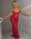 Red Spaghetti Straps Lace Beading Gorgeous Mermaid Evening Dress