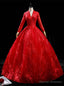 Red Tulle Long Sleeve V-neck Backless Quinceanera Dress