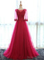 Red Tulle Short Sleeve Lace Bridesmaid Dress